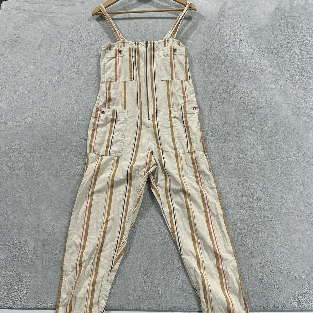 Billabong Sleeveless Overall Jumpsuit Women M Yellow White Striped Casual